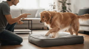 How to teach place command by guiding a dog onto its mat